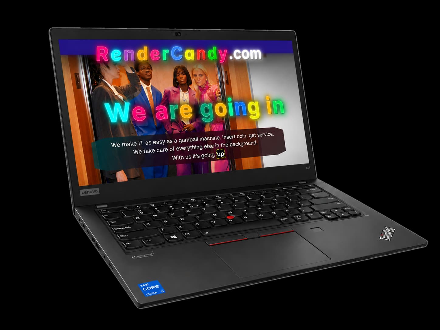 Freigestelltes CandyStrip Business-Notebook mit RenderCandy Anzeige